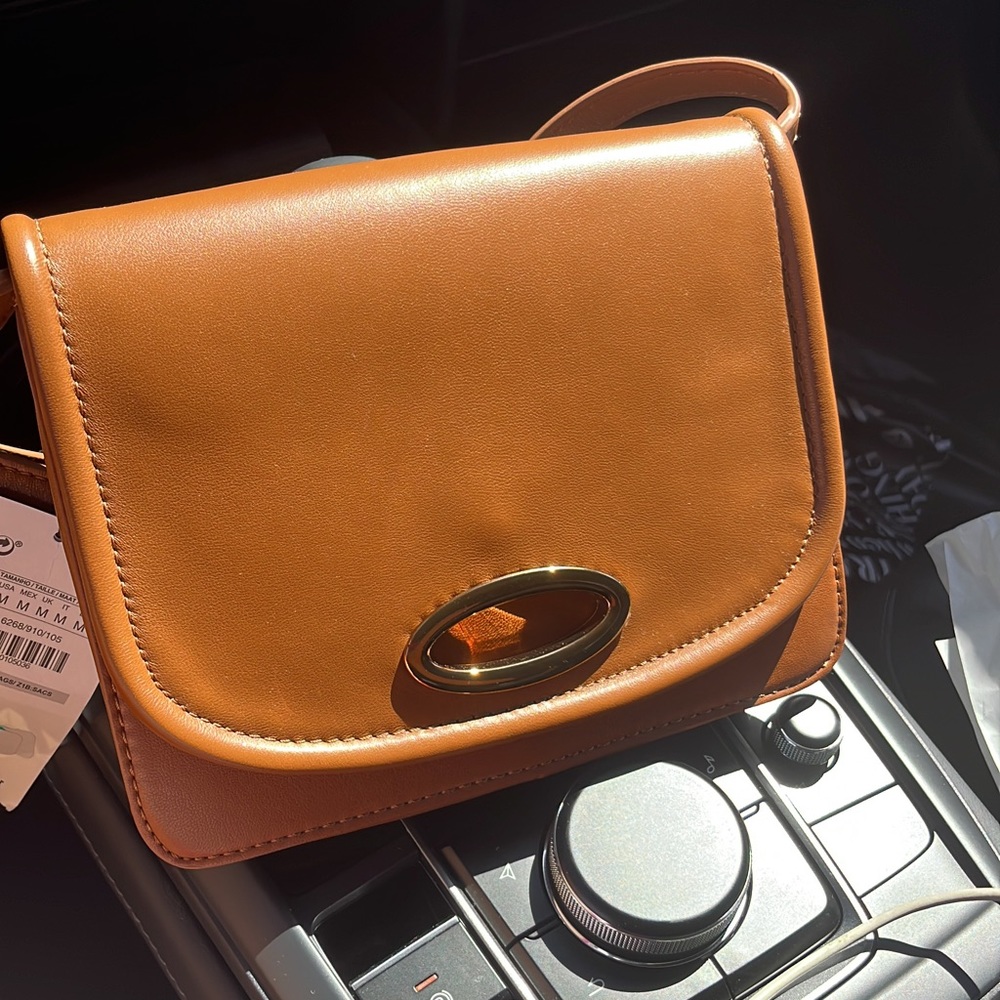 ZARA NWT 100% LEATHER CROSSBODY BAG BROWN - Picture 2 of 7